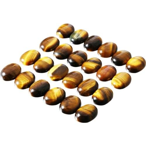 TUMBEELLUWA 1Lot (10Pc) Tigers Eye Stone Oval Flatback CAB Cabochons Smooth Beads for Jewelry Making