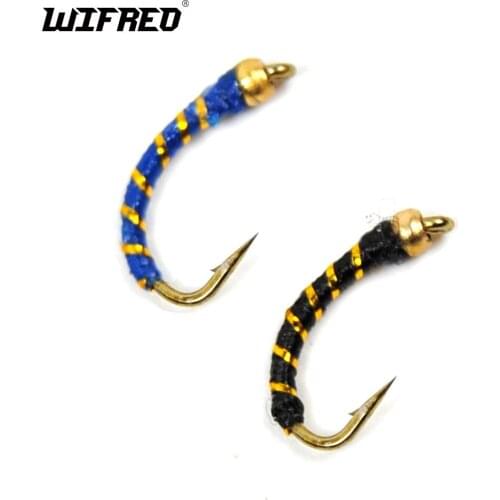 10PCS Wifreo 14# Copper Beads head Black Bule Nymphs Fly Fishing Lure Bait