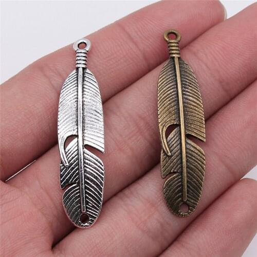 WYSIWYG 10pcs 45x11mm Feather Conenctor Pendant Connector Feather Pendants Jewelry Making Feather Connector Pendants Charm