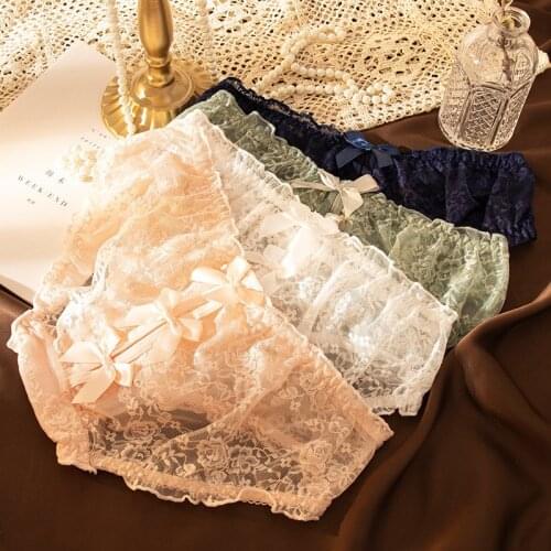Japanese Style New Panties Sexy Lace Panties Fashion Hollow Out Bow Underpants Low Waist Seamless Briefs Female Sexy Lingerie