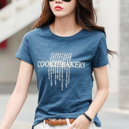 Womens T-shirts Vogue Cotton O-Neck Short Sleeve Korean Style Tshirt Slim T-shirt Lady Casual T Shirt Women Clothing Tops 2020