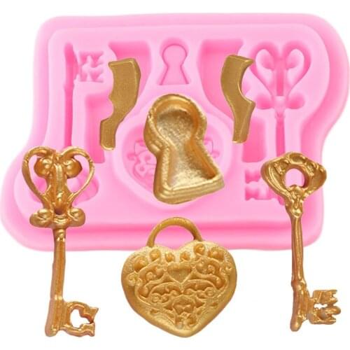 Heart Shape Lock Key Silicone Molds Wedding Love Cupcake Topper Fondant Cake Decorating Tools Candy Clay Chocolate Gumpaste Mold
