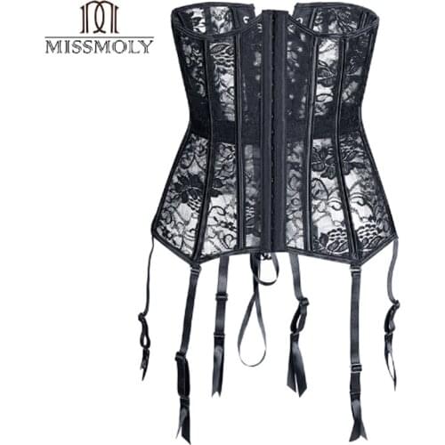 Steampunk Corset Gothic Hollow Out Lace Up Bustier Woman Sexy Clothes Black 6XL Plus Size Underbust Tops Tummy Control Sheath