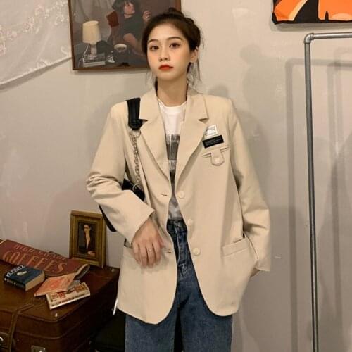2021 Spring Female Office Lady Notched Collar Long-sleeved Blazer Coat Single Breasted Loose Minimalist Suit Top Z010