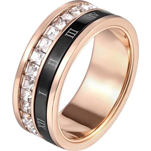 Rotating Black Roman Numerals And Circle Crystal Ring Wedding Bridal Engagement Ring Xmas Gift Women Jewelry Ring Wholesale