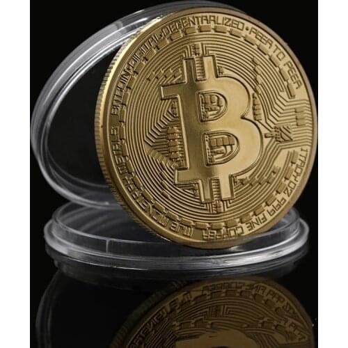 1PCs 40mm Gold Bitcoin Coin with Acrylic Round Case Litecoin Eth XRP Cryptocurrency Metal Coin Gifts Non-currency Coins