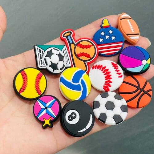 1Pcs Sports Ball Football PVC Shoe Charms Shoe Accessories Sandals Decoration for Croc JibzKids Favor Kawaii Cute X-mas gift