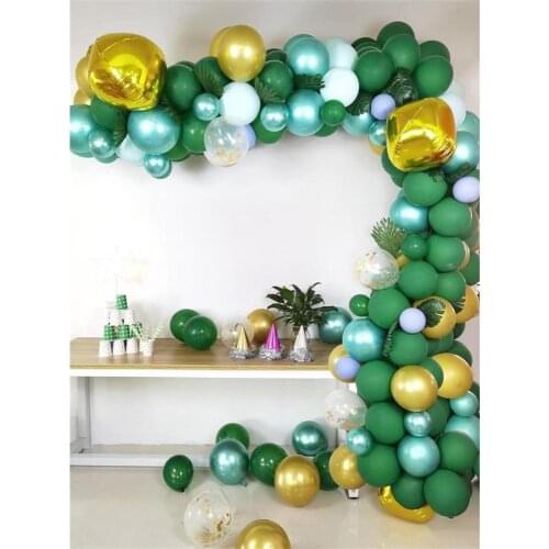 2Set Jungle theme party decoration balloon chain suit,water blue,dark green balloon,DIY party background wall decoration balloon