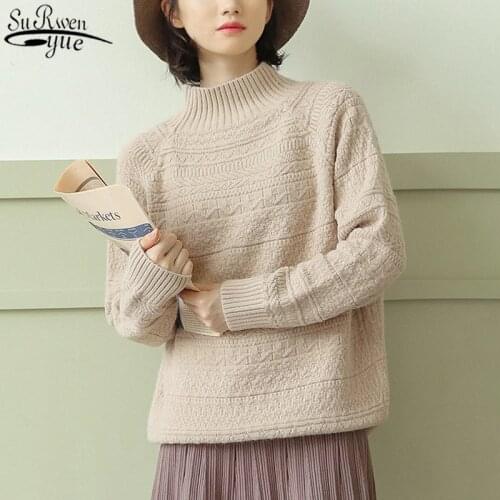 2021 Autumn New Loose Vintage PULLOVER Long Sleeve Chic Winter Clothes Women Half High Collar Sweater Women 10916