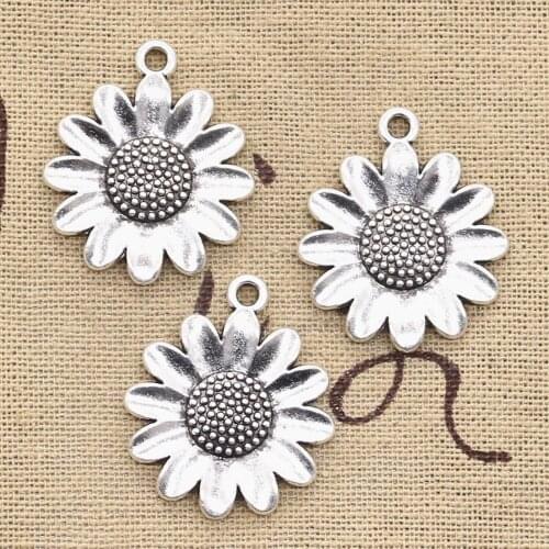 5pcs Charms Sunflower Flower 30x26mm Antique Bronze Silver Color Plated Pendants Making DIY Handmade Tibetan Finding Jewelry