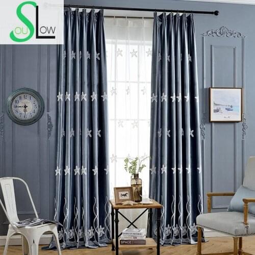 Slow Soul Star Marine Blue Pink Good Quality Velvet Curtain Embroidered European Style Curtains For Living Room Bedroom Tulle