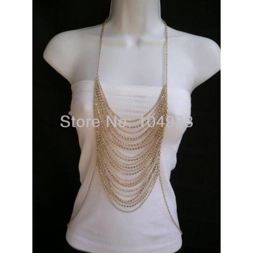 FREE SHIPPING 2014 NEW WOMEN GOLD MULTI WAVES RHINESTONES METAL CHAINS JEWELRY MIAMI NECKLACE