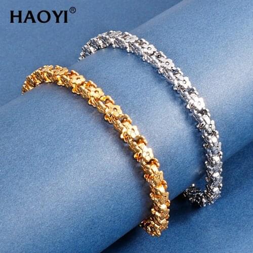 5mm Width New Fashion Men Women Stainless Steel Chain Bracelet Gold Color Byzantine Punk Bracelet Male Jewelry Accessories