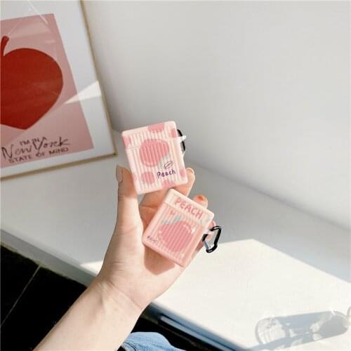 Korea Cartoon Sweet Summer Cute Peach Earphone Case for Airpods 1 2 Wireless Headphone Cover Soft TPU Pink Charging Box Cover