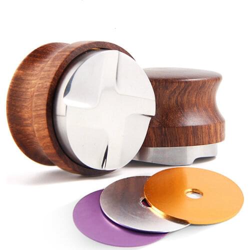 Wooden 58.35mm Espresso Coffee Macaron Cloth Powder 58.35mm Rosewood Cover Fill Level Powder Hammer Adjustable Height Gasket