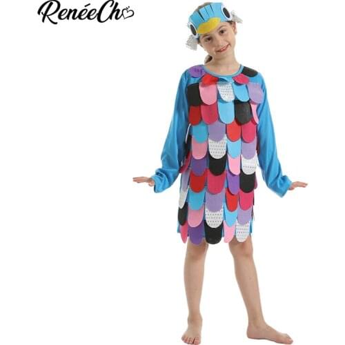 Reneecho Girls Rainbow Fish Costume Mermaid Dress Halloween Costume For Kids