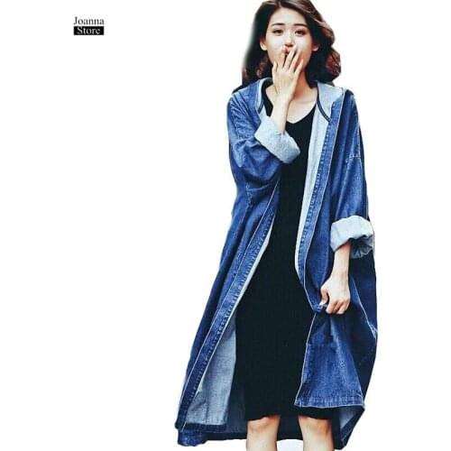 Denim jacket women long plus size autumn winter streetwear hoodie jeans bomber jacket cardigan black camperas mujer jean coat