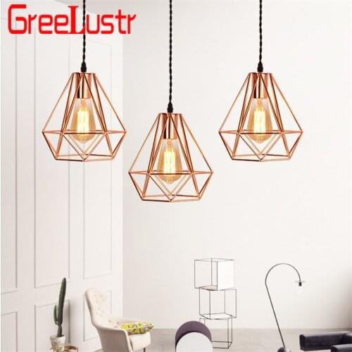 Europe Plated Iron Cage Pendant Lamps Rose Gold E27 Led Chandeliers for Kitchen Restaurant Hanging Light Home Deco Luminaire