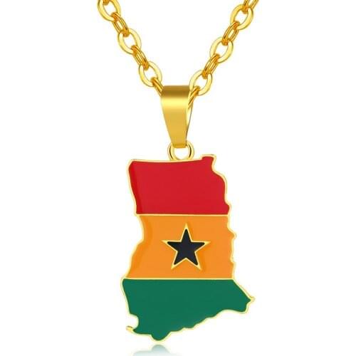 Ghana Map And Flag Pendant Necklace Gold Color Jewelry Ghanaian Country Maps Patriotic National Day Gift Bijoux Femme