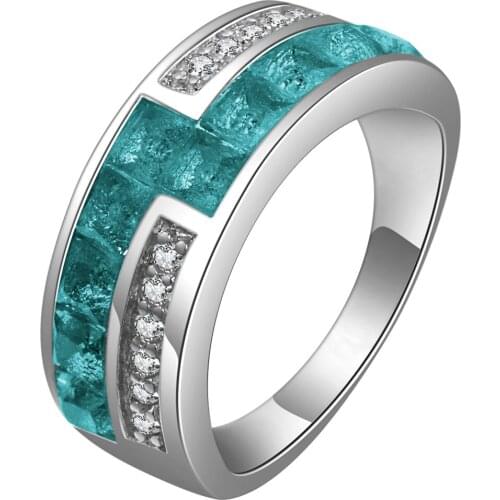 Hainon 2018 New Wedding Rings For Women Silver Color Filled Finger Jewelry Sky Blue Square CZ Crystal Engagement Romantic Rings