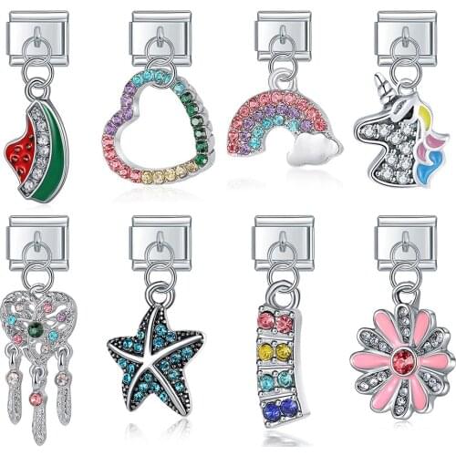 Hapiship New Heart Star Moon Unicorn Flower Owl Butterfly Lightning Italian Charm Fit 9mm Bracelet Bangle Jewelry Making DJ048