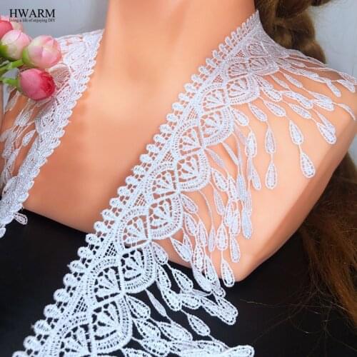 HWARM 5yard 8.8cm white tassels lace fabric ribbon wedding skirt Clothing accessories DIY classic polyester bar code tassel lace