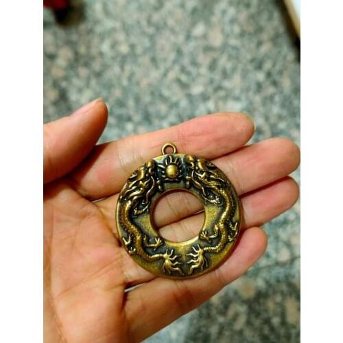 CHINA antique brass fengshui Double Dragon small Statue Metal crafts family decorations Necklace pandent