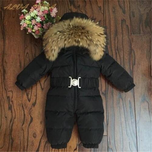 -30 Newborn Winter Down Rompers Overalls Natural Fur Collar Toddler Jumpsuits For Baby Boys Girls 1-5 Years Snowsuit Clj478