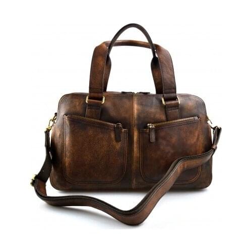 Dark brown washed leather travel bag leather duffle bag