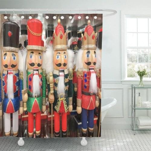 Red Holiday Colorful Christmas Solider Nutcracker Accessory Celebration Collection Shower Curtains Waterproof Polyester Fabric
