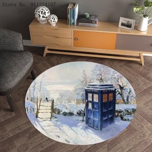 Doctor Who Living Room Round Floor Mat 3D Sci-Fi TV Drama Rug Carpet Mystery Cabin Floor Mat For Bedroom Flannel Washable
