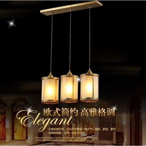 European Style Full Copper Lamp Restaurant Light Warm Simple Creative Round and Rectangular Three Head Mediterranean Lamps
