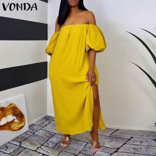 2021 VONDA Summer Dress Women Casual Off The Shoulder Puff Sleeve Dresses Femme Elegant Sundress Oversized Bohemian Vestidos