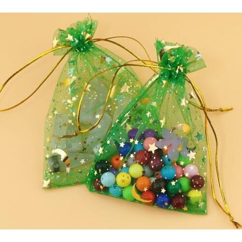 Best Price 200pcs/lot Star Moon Pattern Green Organza Bag 7x9cm Jewelry Packaging Bags Pouch Wedding Party Candy Gift Bag