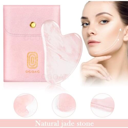 Natural Rose Quartz Gua Sha Jade Face Massage Board Crystal Stone Guasha Massager Facial Eye Scraping Wrinkle Remover With Bag