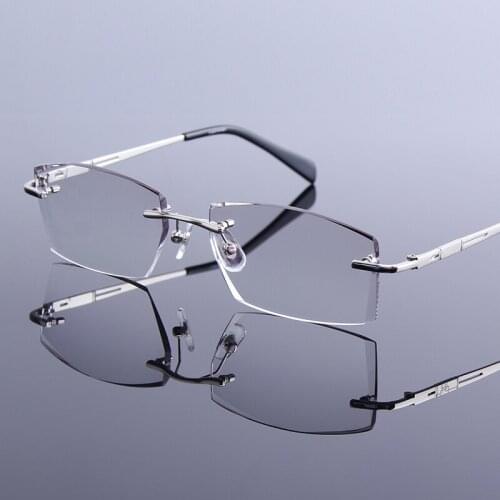 New Business Men Reading Glasses Rimless Computer Eyeglasses High Quality Anti-fatigue Eyewear Gradienet Gray Fashion Spectacles