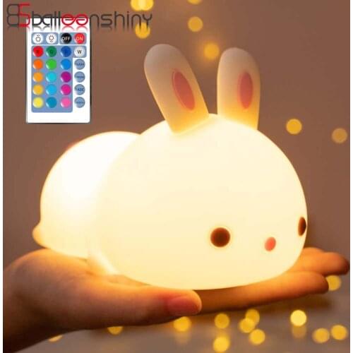 BalleenShiny Kids Cute Bunny Night Light USB Rechargeable Battery Touch LED Childrens Color Changing Rabbit Night Light Gift