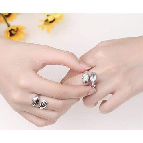 New Love Hug Couple Ring Creative Cute Luxury zircon Silver Color Adjustable Open Rings for Women Men Fashion Lovers Jewelry