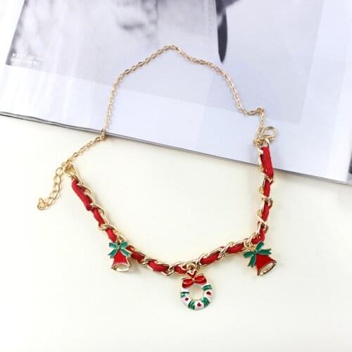 Christmas Women Jewelry Gifts Red Green Handrope Metal Chain With Cute Accessories Pendant Christmas Tree Snowman Moon Bracelet