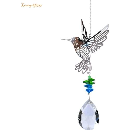 Garden Birds Wind Chimes Window Balcony Hummingbird Yard Home Wall Hanging Rainbow Crystal Ornament Suncatcher Pendant #BL2