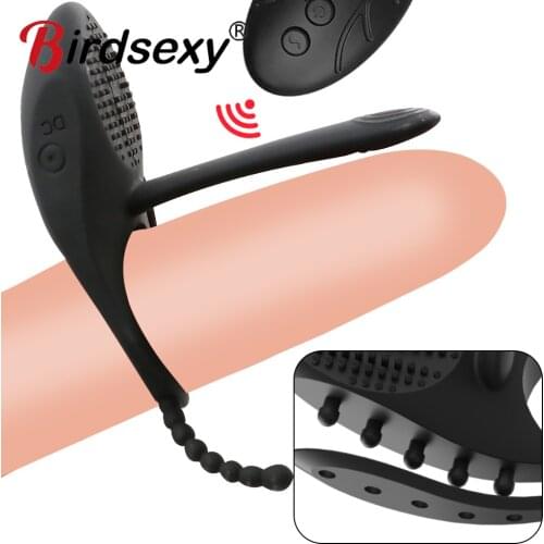 Vibrator Ring Double Remote Control Vibrating Ring Elastic Silicone Premature Ejaculation Lock Penis with Rings Sex Toys for Men