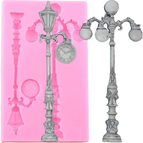 Vintage Street Lamp Silicone Mold Cake Border Fondant Cake Decorating Tools Resin Clay Candy Moulds Chocolate Gumpaste Molds