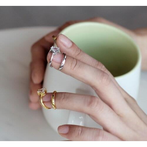 XIHA Real Pure 925 Sterling Silver Rings for Women CZ Zircon Finger Nail Open Adjustable Twisted Minimalist Jewelry 2020