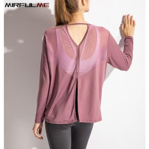Women Loose Sport Yoga Shirt Mesh Breathable Long Sleeve T-Shirt Gym Fitness Sweatshirt Hollow Out Running Tops Sportwear Female