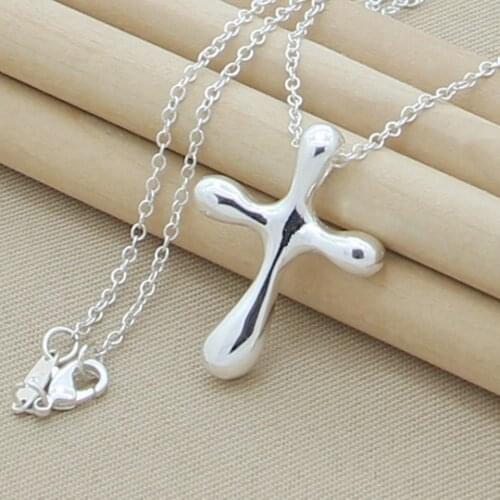 925 Sterling Silver Droplets Cross Pendant Necklace For Woman Wedding Engagement Jewelry Gift