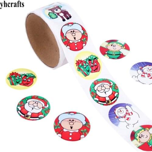 1 Roll(100PCS)/LOT Christmas X'mas paper stickers Activity crafts School reward label Xmas ornament decoration Gifts DIY toys