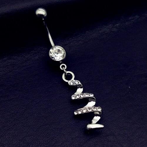1pc spiral Belly Button Rings Navel Piercing Fashion Spiral Dangle Stainless Steel Body piercings Jewelry white free shipping
