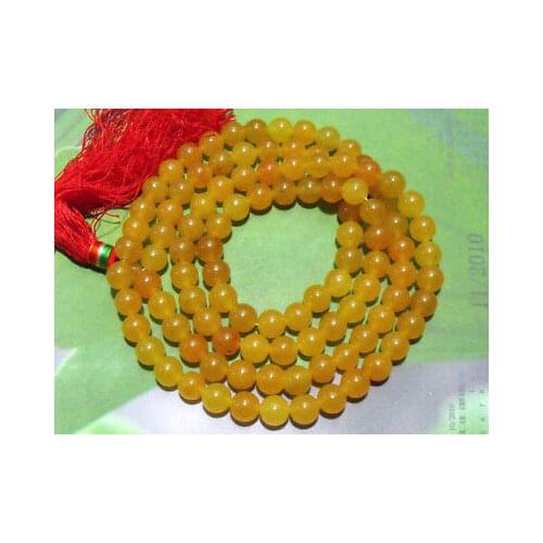 10mm Tibetan Buddhism 108 Yellow chalcedony Prayer Bead Mala Necklace