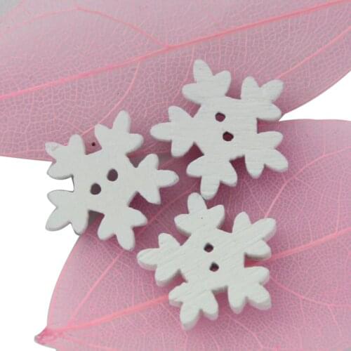 100 White Snowflake Wooden Buttons Flatback For Scrapbook Craft Card Making