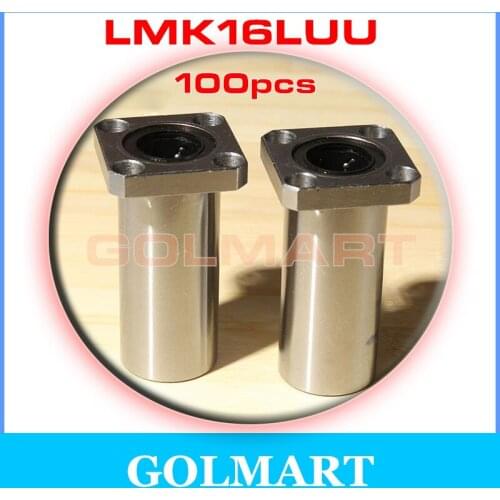 100pcs LMK16LUU 16mm shaft rail long square flange linear motion bearing for cnc Linearlager lang Kugellager Flanschlager